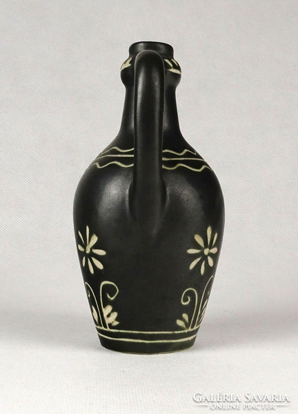 1G472 old black ceramic jar with handles