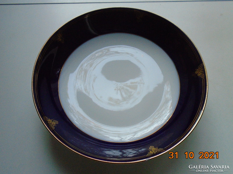 1938 Schlaggenwald round bowl with hand-painted cobalt-gold rose pattern