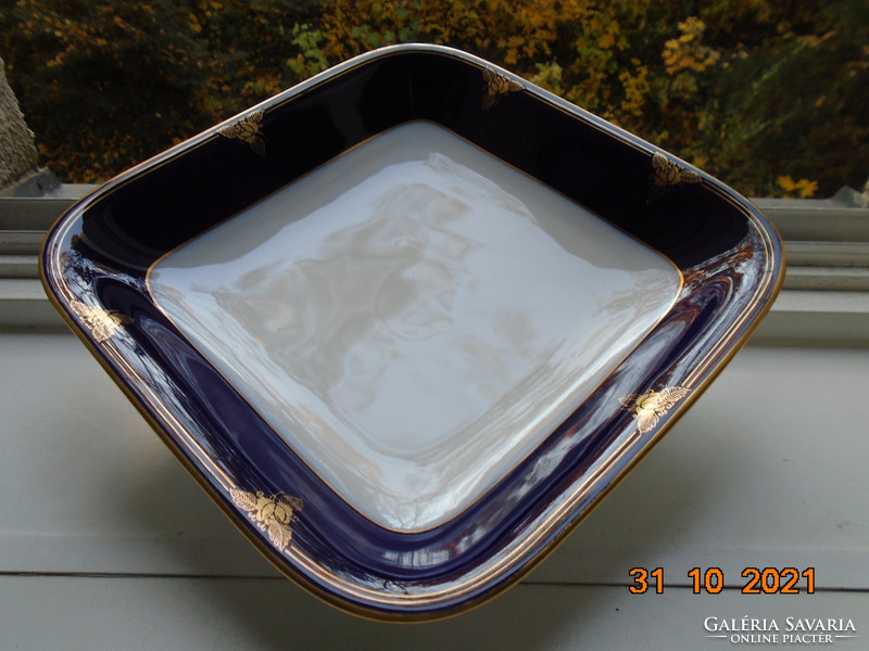 1938 Brand New Hand Painted Cobalt Gold Rose Pattern Schlaggenwald 4 Square Bowls