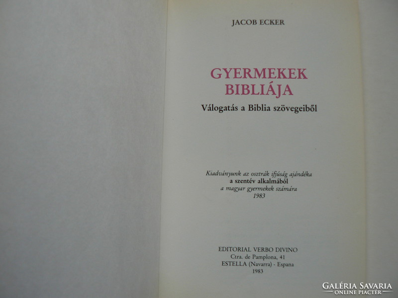 GYERMEKEK BIBLIÁJA JACOB ECKER 1983 KÖNYV JÓ ÁLLAPOTBAN