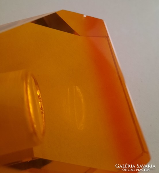 Muránói kristály csiszolt üveg gyertyatartó, narancssárga