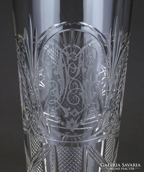 1G432 old monogrammed ground glass with base 19 cm