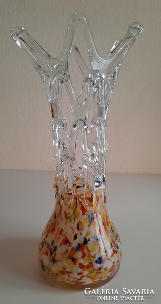 Retro cseh fújt üveg váza, áttört dísszel