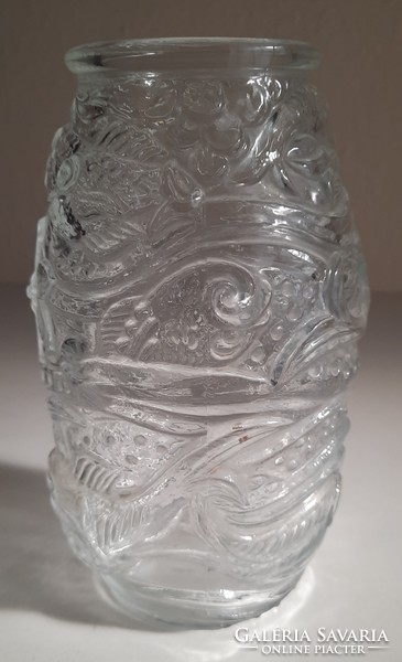 Art Deco halas díszítésű öntött üveg váza
