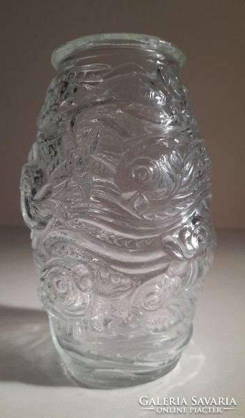 Art deco fish decorated cast glass vase