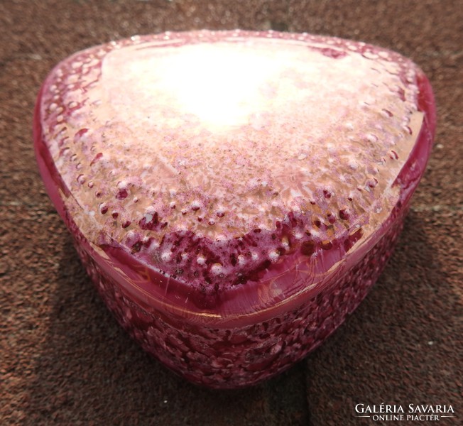 Hollóházi - 1.osztályú -  pink színű szív / háromszög alakú bonbonier - cukortartó (Nagy méret)