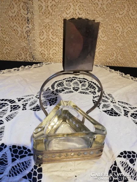 Anti art deco silver plated metal smoking set with cast glass ashtray for sale!