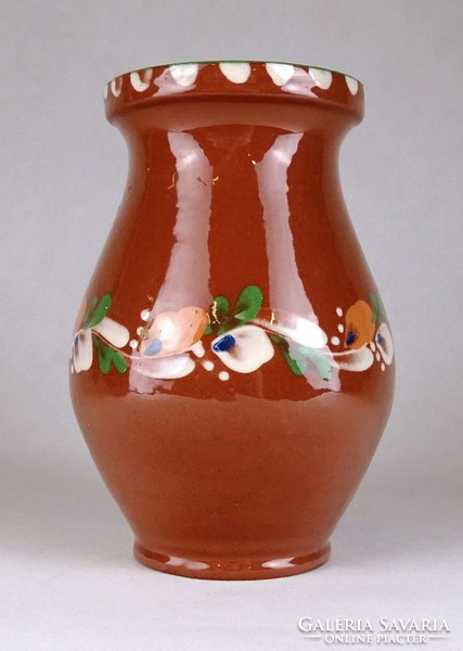 1G544 Régi barna mázas kerámia váza 17.5 cm