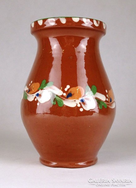 1G544 old brown glazed ceramic vase 17.5 Cm