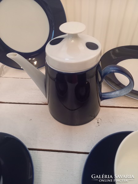 Retro NDK 2 személyes porcelán reggeliző készlet_kobaltkék