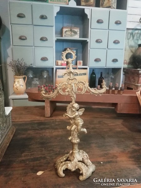 Öntött bronz angyalkás kínáló , gyertyatartó, dekoráció