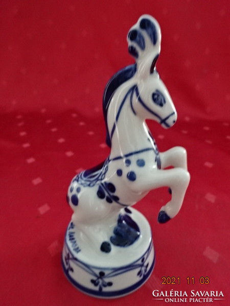 Orosz porcelán ló, kobalt kék kézi festéssel, magassága 12,5 cm. Vanneki!