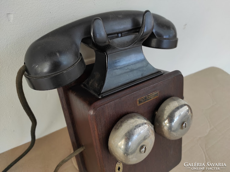 Antik falra szerelhető fa dobozos kagylós kurblis telefon 4621