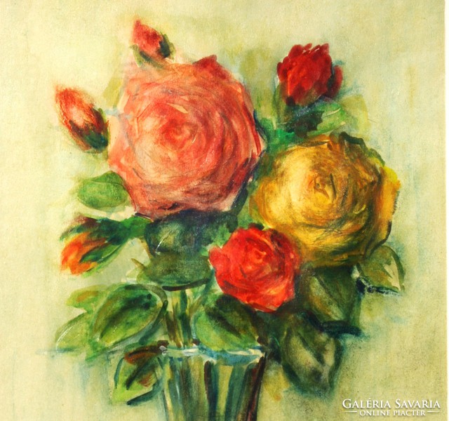 D. B.: Rózsacsokor, 1962 - akvarell, keretezve