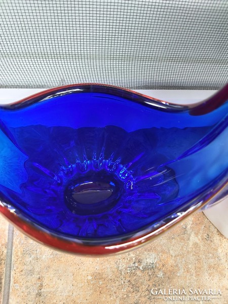 Beautiful (bohemia? Murano?) Czech glass decorative basket basket with colorful ornament blue collectible pieces