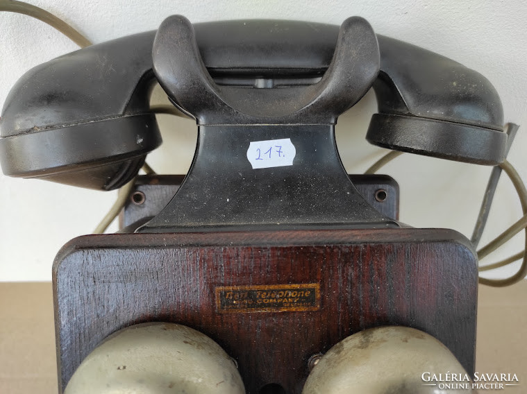 Antik falra szerelhető fa dobozos kagylós kurblis telefon