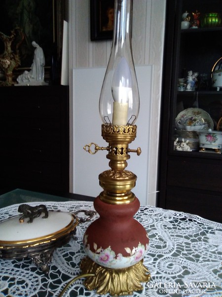 Table lamp with porcelain body, copper fitting in the style of kerosene lamp!