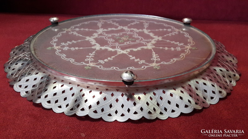 Silver plated tray with lace insert
