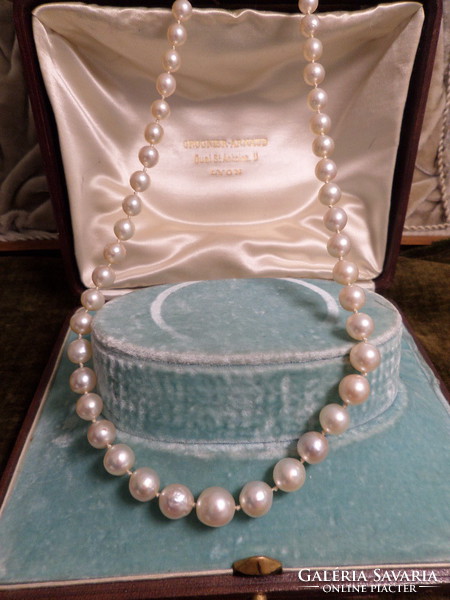 A real saltwater cultured pearl string with a gold clasp - made of large grains