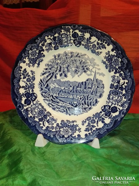 Royal Worcester, angol porcelán tányér,jelenetes, kobaltkék.