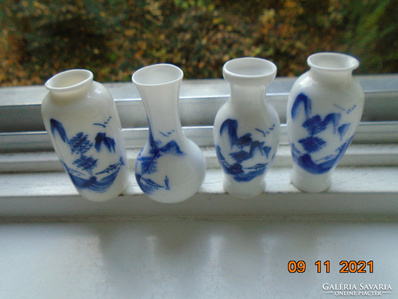 Kézzel festett egyedi kobaltkék Kangxi mintákkal 4 db miniatűr tojáshéj porcelán váza
