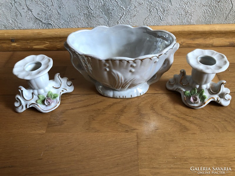Beautiful floral patterned porcelain candle holders and bowl / serving