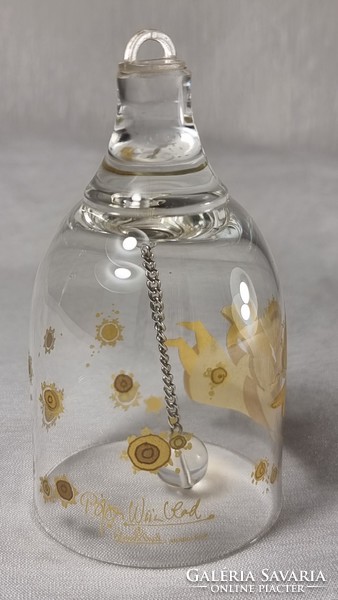 Rosenthal üveg csengő,   karácsonyi aranyfestett dekorral, zenélő angyallal,   XX.szd második fele.