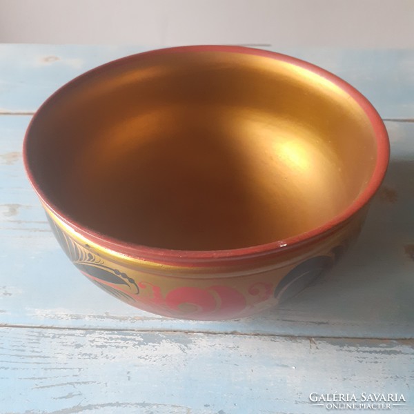 Hand-painted Russian khokhloma bowl from the 70s
