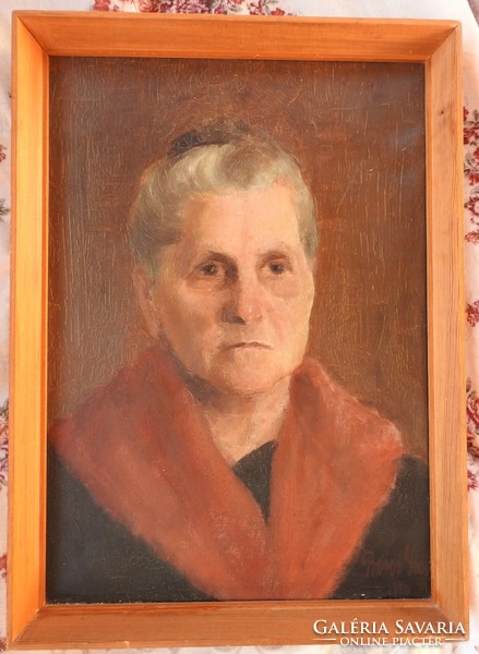 Portrait of an old woman in oil / canvas painting by a student of Ovar Boros - glatz oscar 1930s