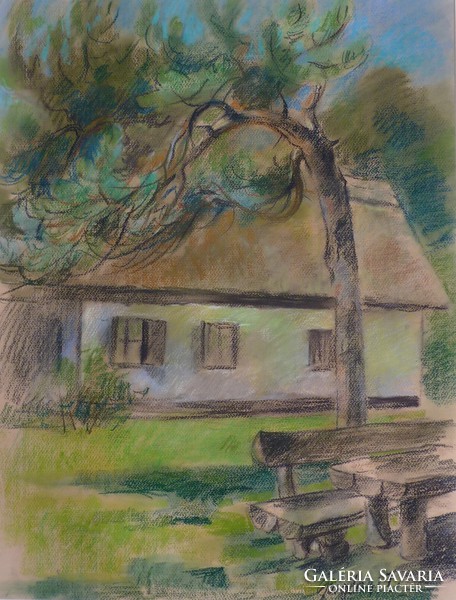 Tamás Görgényi: Bugac Forest House (pastel paper 65x50 cm)