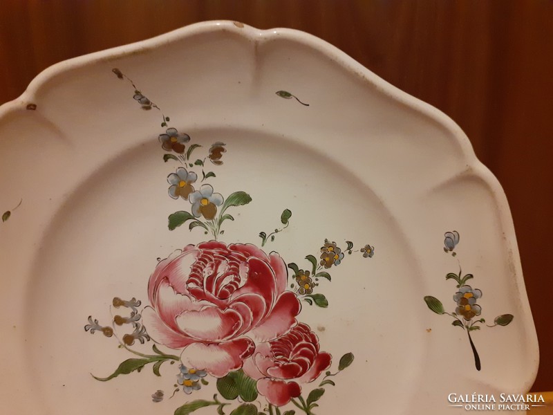 Tin-glazed faience plate 18th century, hannong strasbourg, flawless rose, showcase condition