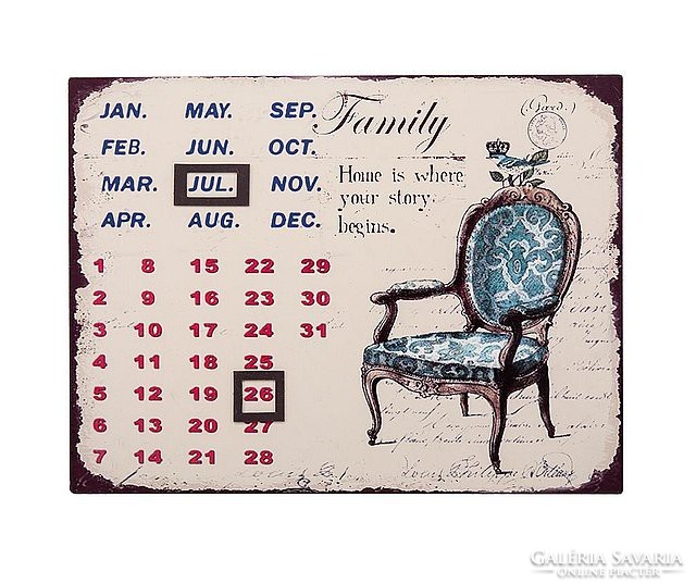ÚJ! Vintage fém tábla, naptár/fali dekoráció 33 x 25 cm