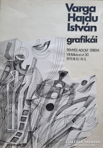 Varga Hajdú István kollázs - kiállítási plakát 1979-ből - konstruktivista művész - 48x34 cm