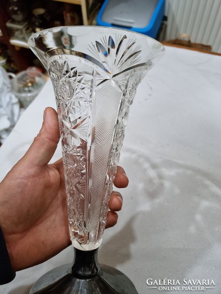 Old alpacca base crystal vase