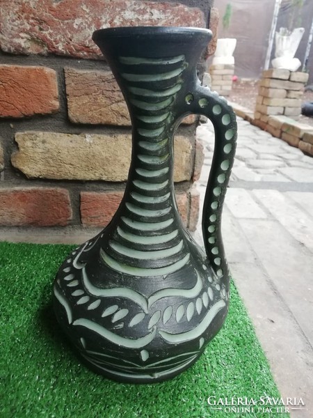 Fekete-zöld nagyméretű vizes kerámia  kancsó-kiöntő  27 cm