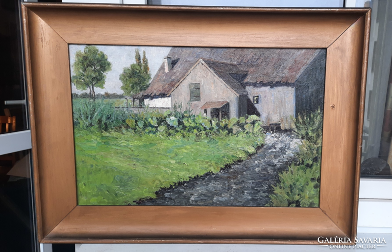 Rural cottage with peaceful garden house (75x55, work by unknown artist)
