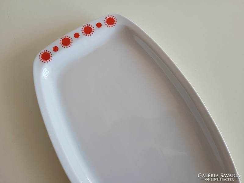 Régi Alföldi porcelán tálca nagy méretű 38,5 cm piros mintás retro tál