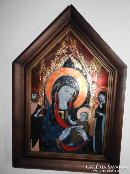 Gábor Somogyi: Virgin Mary with the Little Jesus - fire enamel mural