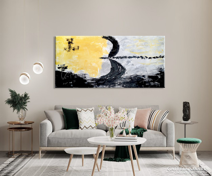 Vörös Edit: Yellow Black Abstract 180 x 80cm