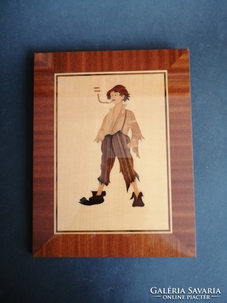 Cheerful tramp, retro, wooden inlaid wall picture - ep