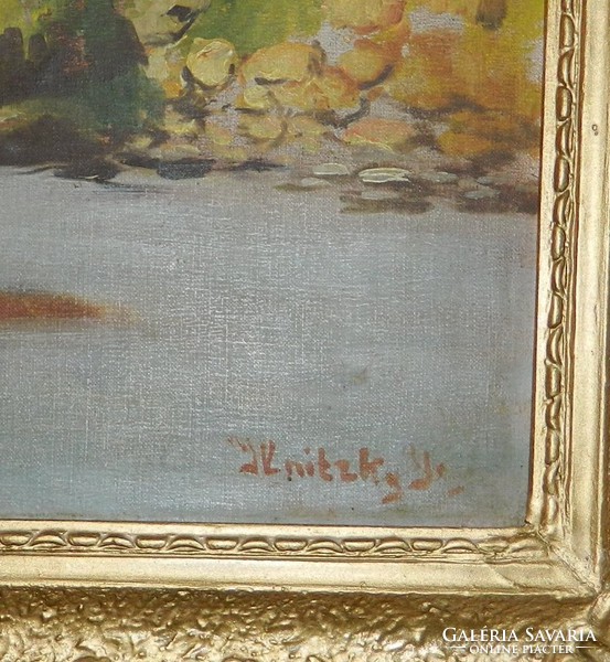 István Ilnitzky: huge oil / canvas painting in blondel frame