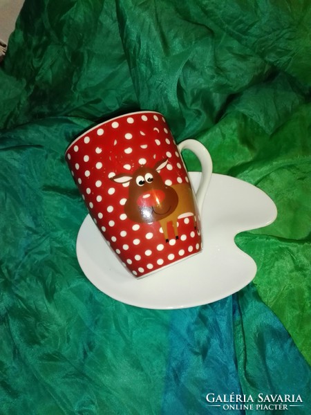 Christmas polka dot Rudolph mug with Italian cocoa, cup and saucer with plate. 3 Dl.