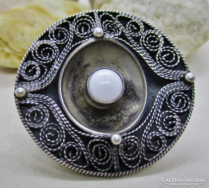 Beautiful antique Russian brooch with white porcelain stones