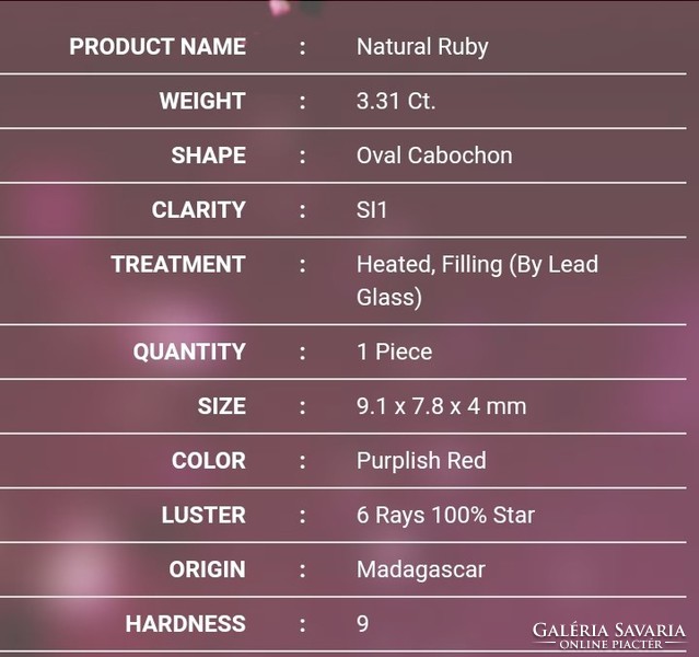 Original Thai star ruby 3.31 Ct