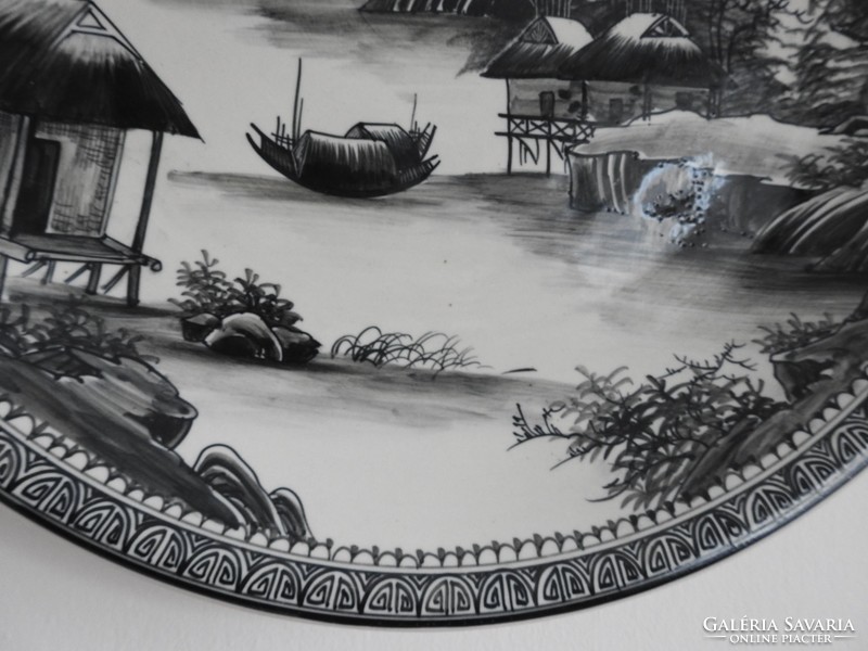 Vietnamese bat trank with huge wall bowl - hand painted landscape