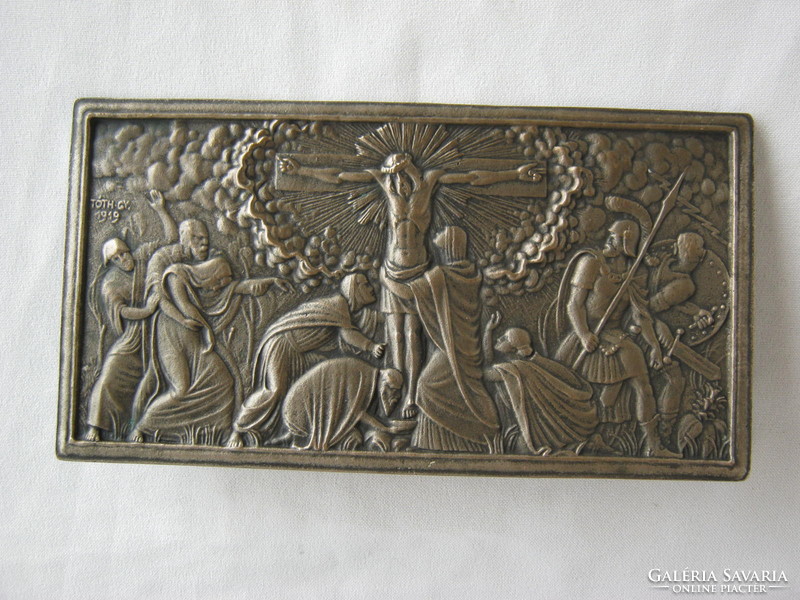 Old Gyula tóth 1919 religious themed applied art copper or bronze plaque