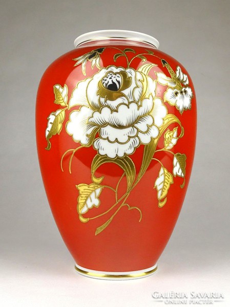 1G601 Schaubach Kunst virágos porcelán váza 23 cm