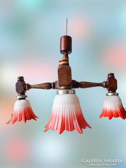 Retro, vintage, colorful flower-shaped glass hood chandelier with 4 arms