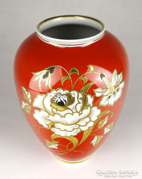 1G601 Schaubach Kunst virágos porcelán váza 23 cm