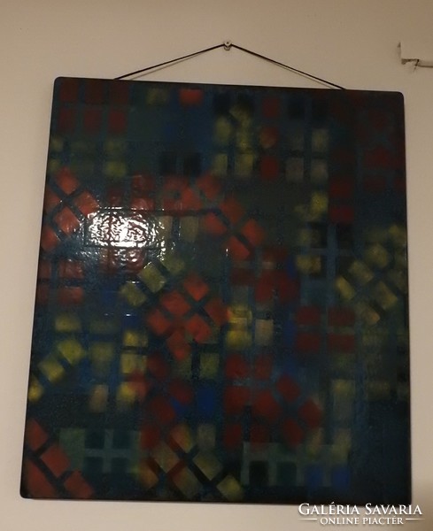 Demeter Marianna : Ablakok - tűzzománc falikép - 56 cm * 49 cm